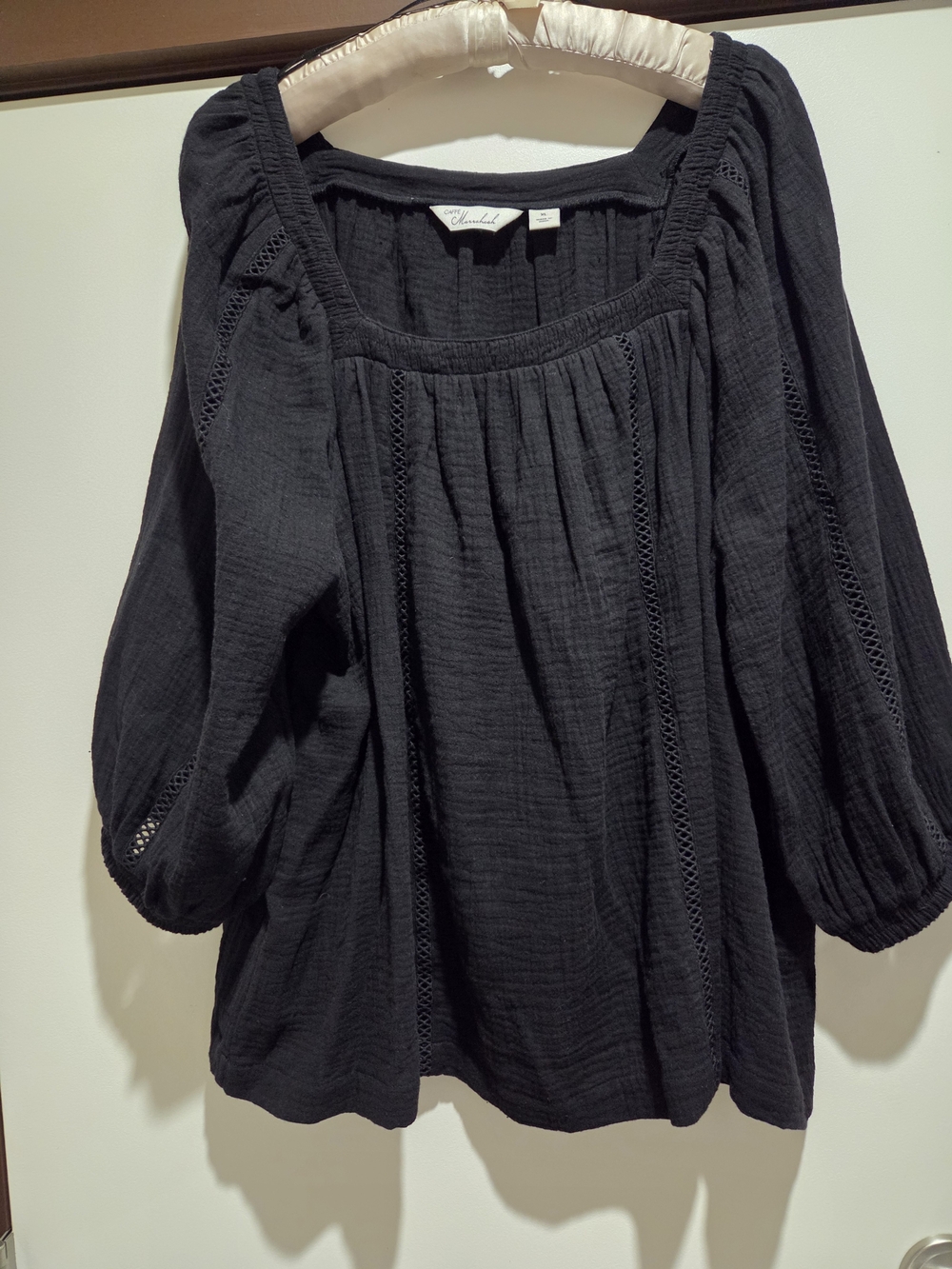 Black Peasant Blouse - Marrakech black blouse with beautiful lattice detail